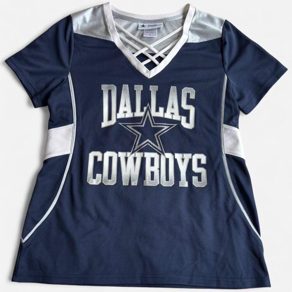 Dallas Cowboys Women M Jersey Polyester Blue White Sporty Logo V-Neck